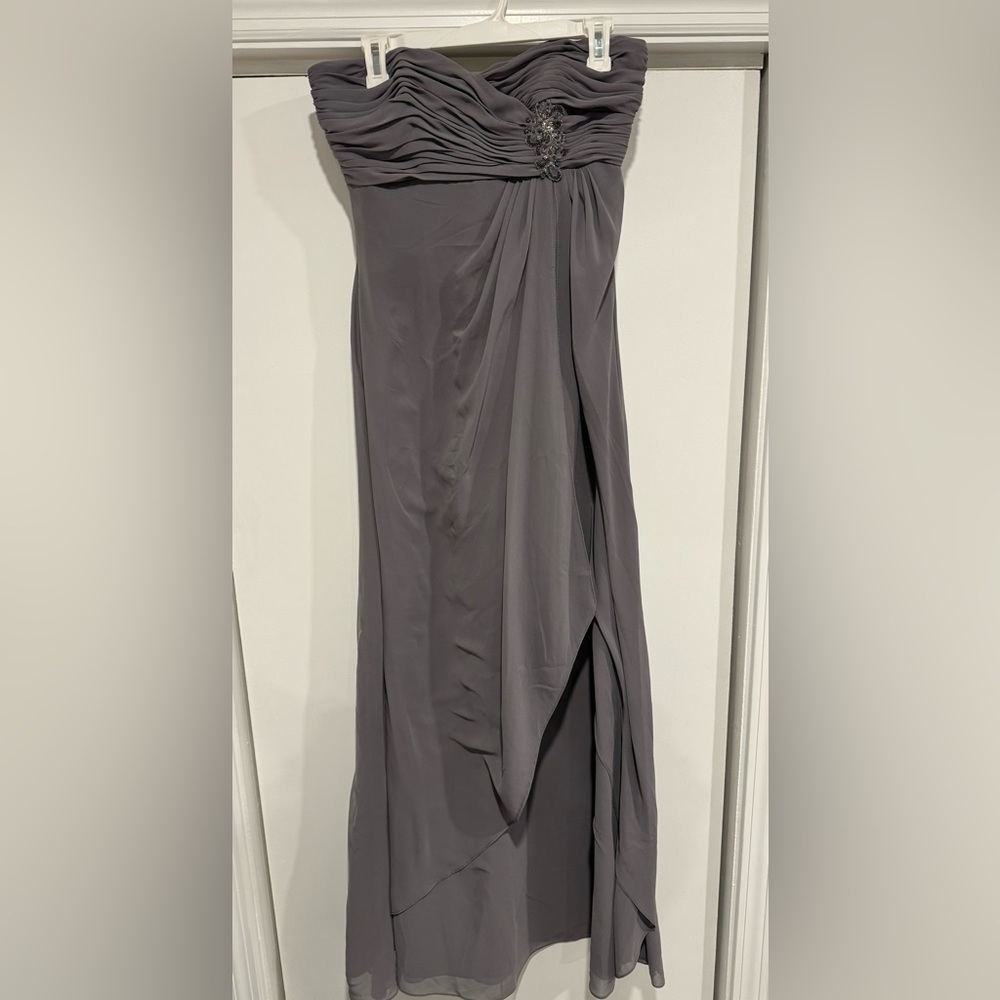 Grey strapless bridesmaid dress